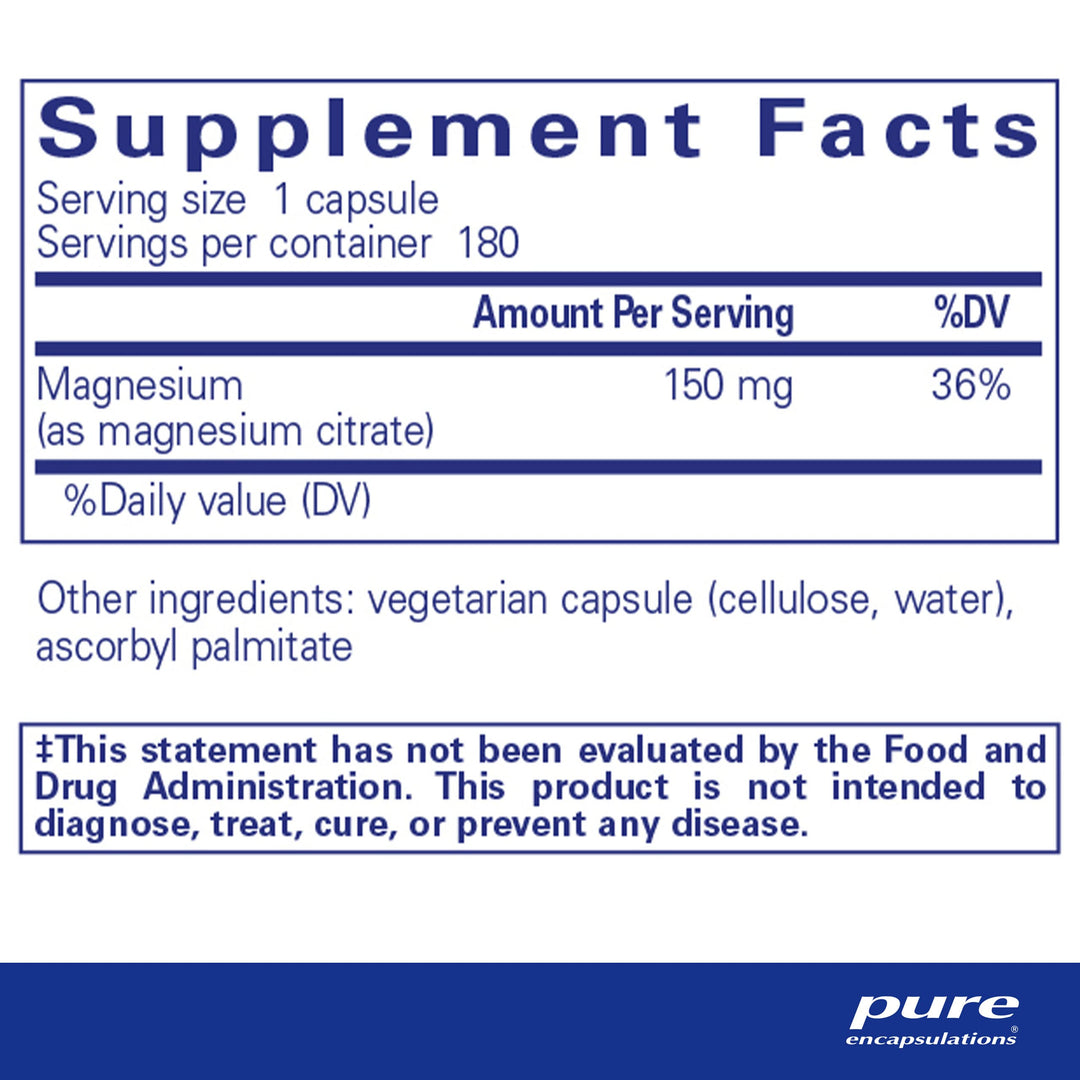 Magnesium (Citrate) - Supplement for Sleep, Heart Health, Cognitive Health, Bone Health, Energy, Muscles, and Metabolism* - with Premium Magnesium - 180 Capsules
