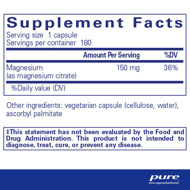 Magnesium (Citrate) - Supplement for Sleep, Heart Health, Cognitive Health, Bone Health, Energy, Muscles, and Metabolism* - with Premium Magnesium - 180 Capsules