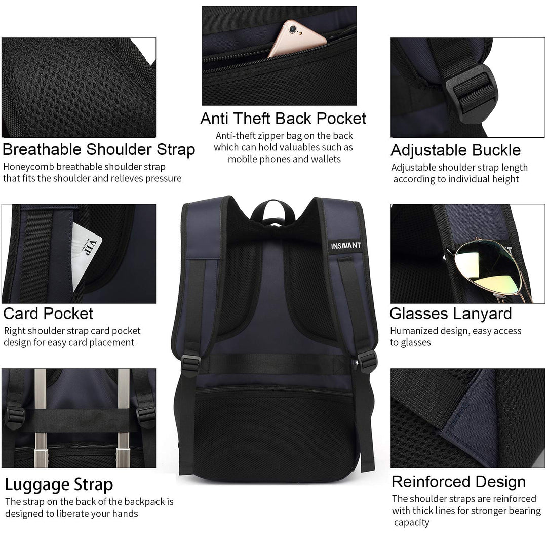 Laptop Backpack 15.6 Inch Water Resistant Backpacks Durable College Travel Daypack Anti Theft with USB Charging Port Best Gift for Men Women(15.6 Inch, Dark Blue)