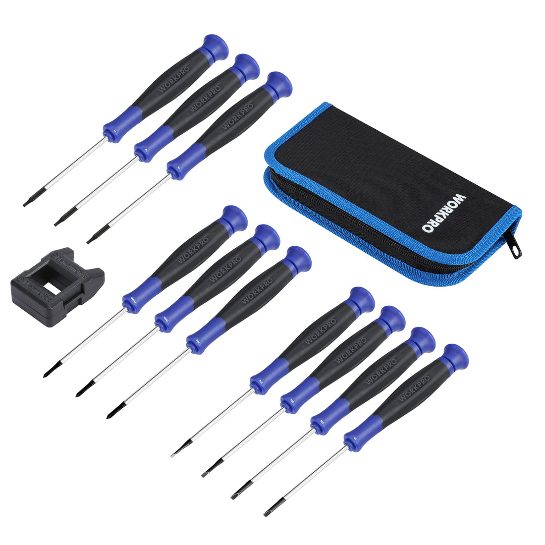 10-Piece Precision Screwdriver Set with Pouch, Phillips, Slotted, Torx Star, Magnetic Screwdriver Repair Tool Kit, Non-Slip Grip, for Eyeglass, Watch, Computer, Laptop, Phone