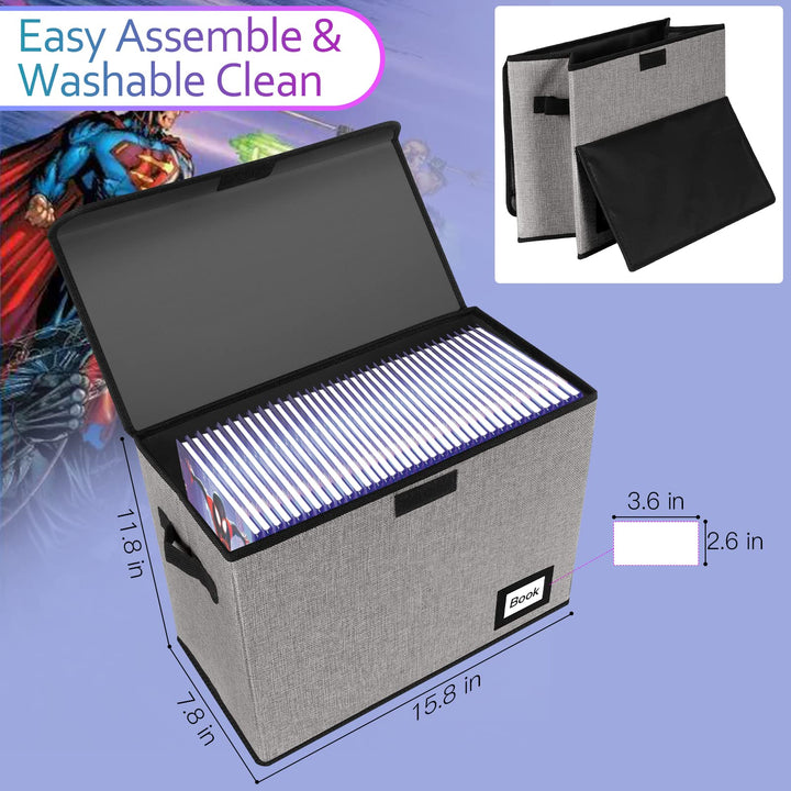 Collection Comic Book Storage Box, 15.8 X 7.8 X 11.8, Collapsible Comic Short Box, Holds 160-180 Comic Book, Heavy Duty Bin Container Holder Shelf Protector Organizer (Grey)