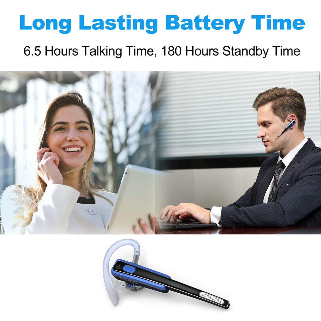 Bluetooth Headset, Wireless Business Earpiece V4.1 Lightweight Noisy Suppression Bluetooth Earphone with Microphone for Phone/Laptop/Car(Blue+Case)