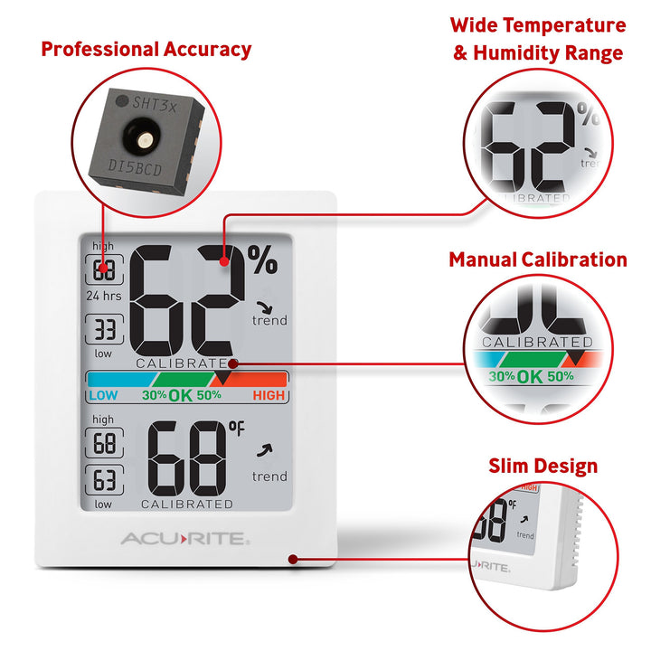 Humidity Meter Hygrometer and Indoor Digital Thermometer with Temperature Gauge and Humidity Gauge, Room Thermometer Comfort Scale, 3 x 2.5 Inches, White (01083M)