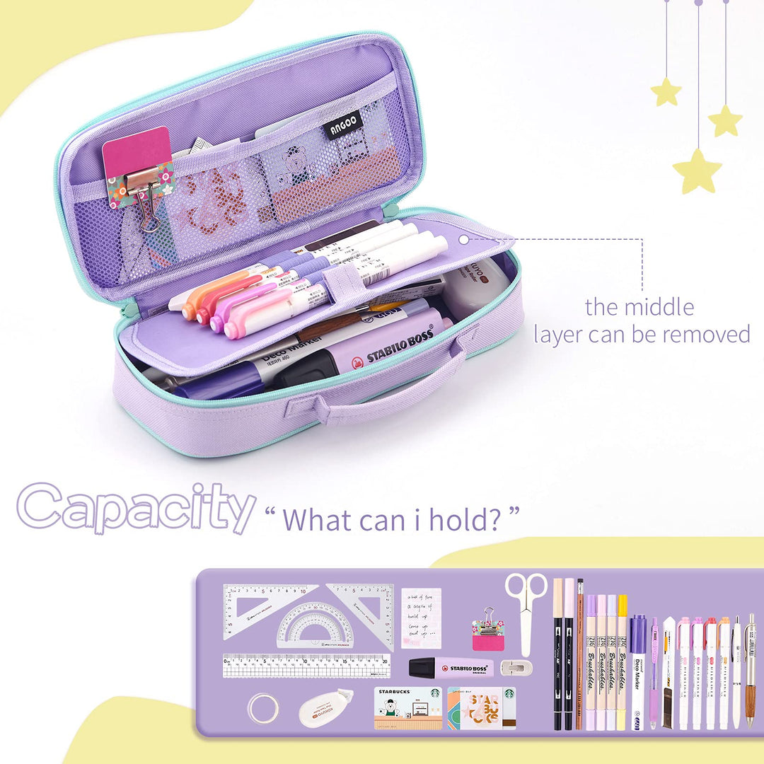 Cute Pencil Case Unicorn Pencil Pouch Medium Capacity Portable Multifunction Pen Bag with Compartments for Girls Kids Teen -Purple