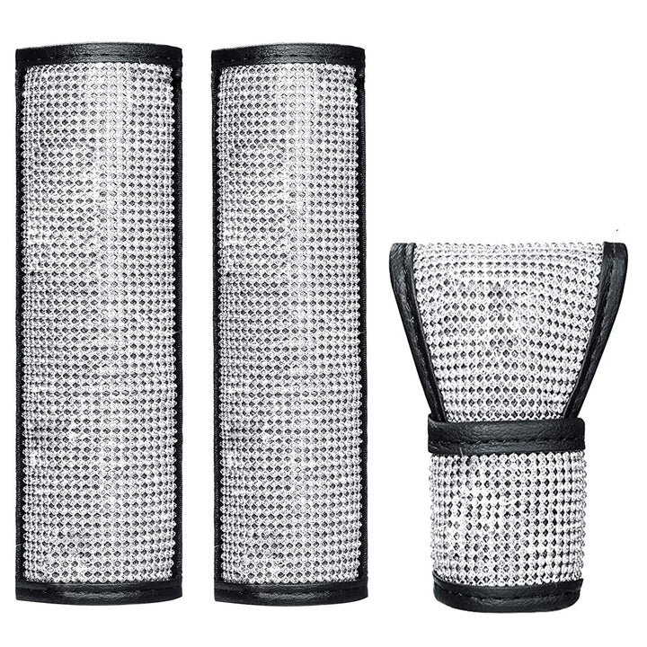 Rhinestone Car Seat Belt Pads Bling Seatbelt Shoulder Pads Cushion Auto Seatbelt Cover PU Leather Shoulder Strap Covers Bling and Shift Cover