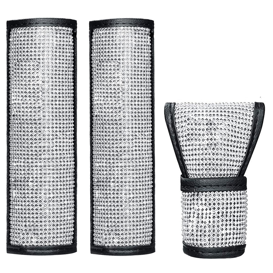Rhinestone Car Seat Belt Pads Bling Seatbelt Shoulder Pads Cushion Auto Seatbelt Cover PU Leather Shoulder Strap Covers Bling and Shift Cover