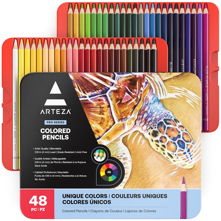 Colored Pencils, 48 Wax-Based Color Pencils, Vibrant Coloring Pencils in Tin Box for Adults, Professional Art Supplies