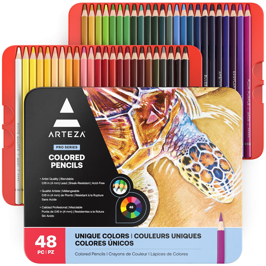 Colored Pencils, 48 Wax-Based Color Pencils, Vibrant Coloring Pencils in Tin Box for Adults, Professional Art Supplies