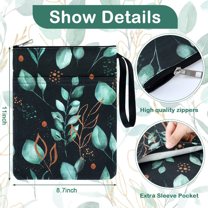 2 Pieces Book Sleeve for Lovers Tree Leaves with Zipper Canvas Protector Paperback Cover Washable Pouch Pocket Teen Adult Lover Gift(Fresh Pattern)