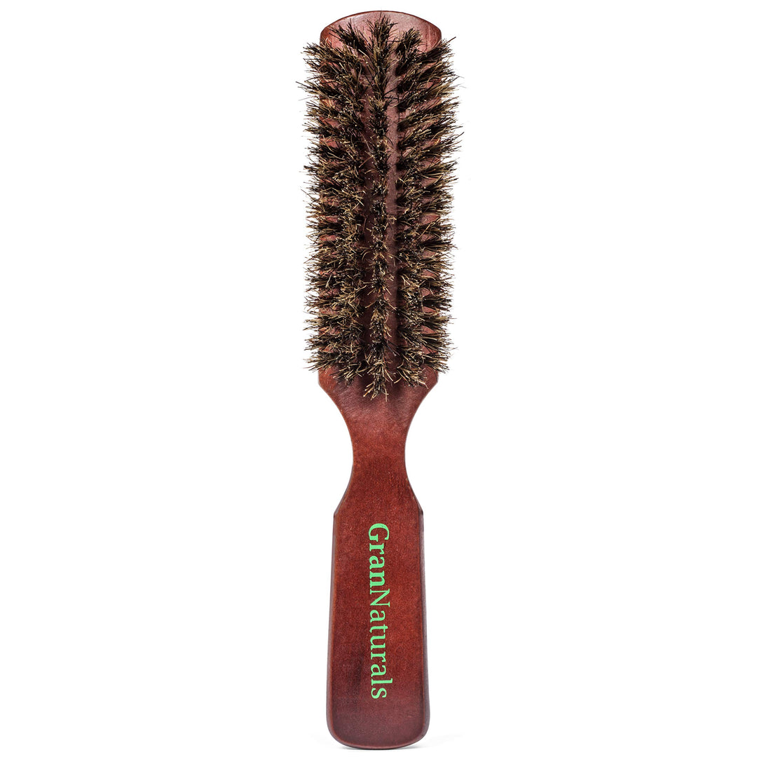 Grannaturals Mens Boar Bristle Hair Brush-Natural Brown Wooden Club Style For Men Styling Beard Hairbrush Fine, Thin Or Thick