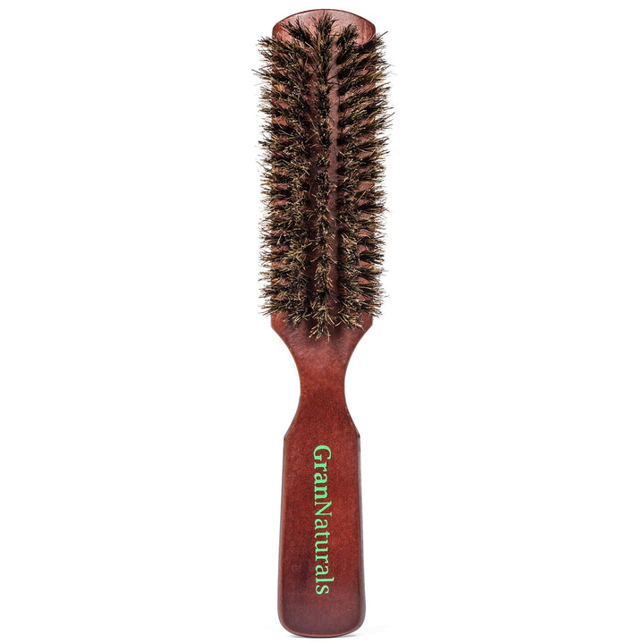 Grannaturals Mens Boar Bristle Hair Brush-Natural Brown Wooden Club Style For Men Styling Beard Hairbrush Fine, Thin Or Thick