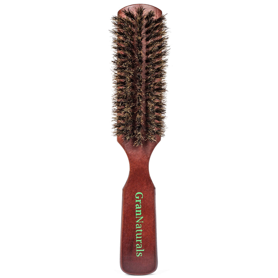 Grannaturals Mens Boar Bristle Hair Brush-Natural Brown Wooden Club Style For Men Styling Beard Hairbrush Fine, Thin Or Thick