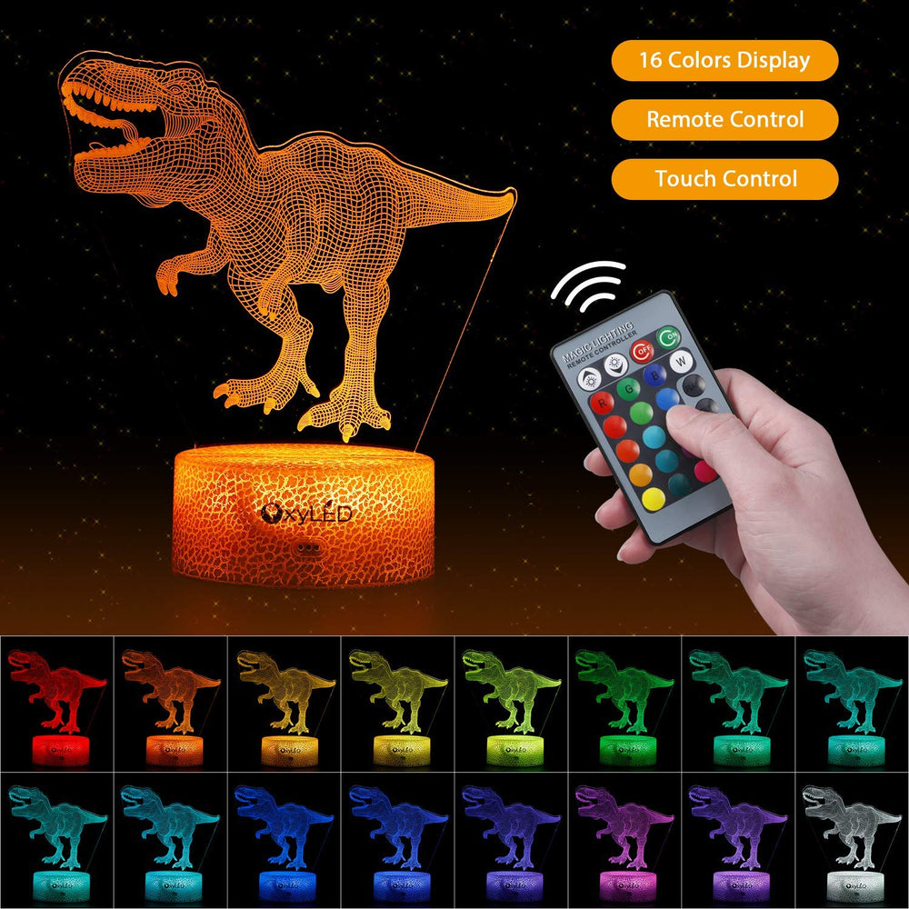 Dinosaur Toys for Boys - 5 Pcs Dinosaur Night Light for Kids, Dimmable with Remote Control & 16 Colors Changing & Smart Touch, Rechargeable Bedside Nursery Lamp, Christmas Birthday Gifts