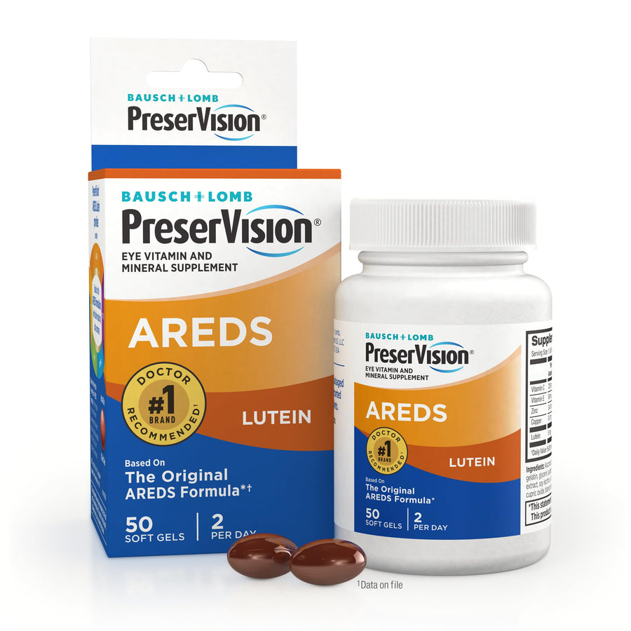 Bausch & Lomb Preservision with Lutein Eye Vitamin & Mineral Supplement, 50-Count Soft Gels