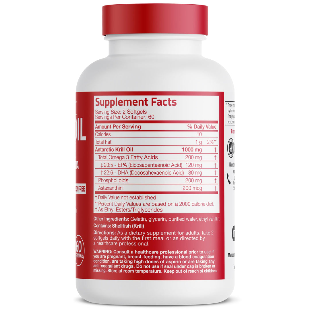Antarctic Krill Oil 1000 mg with Omega-3s EPA, DHA, Astaxanthin and Phospholipids 120 Softgels
