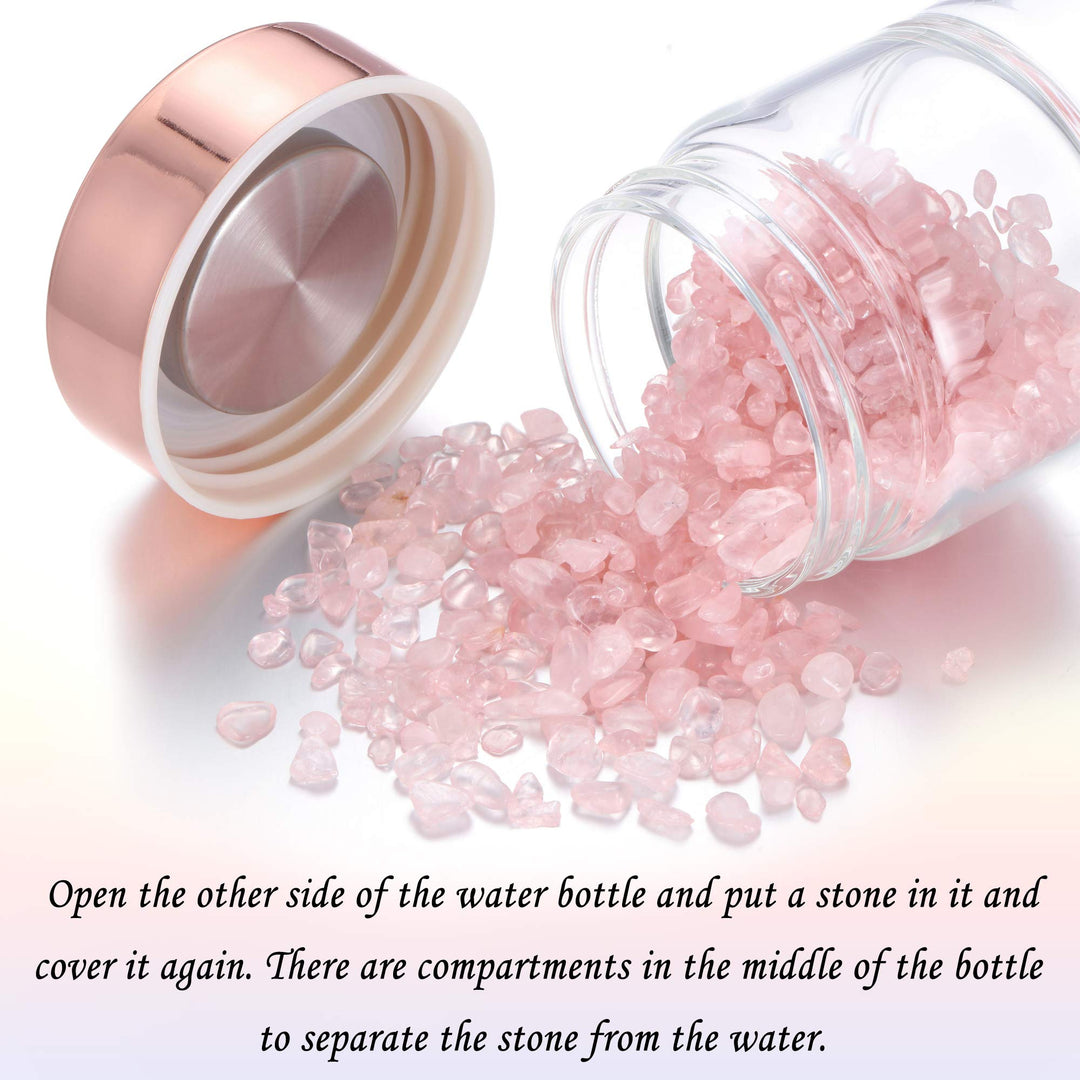 Crystal Water Bottle, Rose Quartz Healing Glass Water Bottle, Includes a Loose Leaf Tea Infuser Bottle and Protective Sleeve