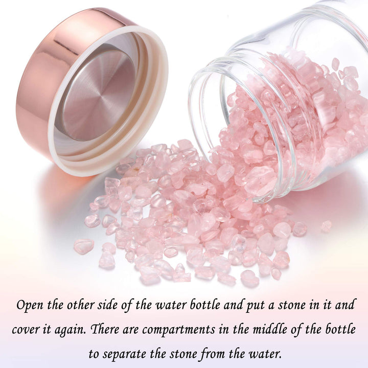Crystal Water Bottle, Rose Quartz Healing Glass Water Bottle, Includes a Loose Leaf Tea Infuser Bottle and Protective Sleeve