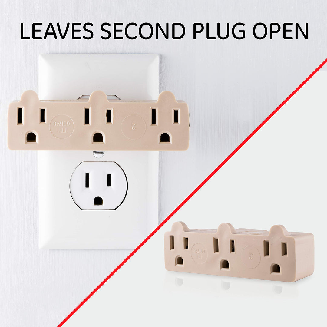 3-Outlet Extender, Grounded Wall Tap, 3-Prong, Multiple Plug, Power Splitter, Cruise Essentials, Use for Home Office School Dorm, UL Listed, Light Almond, 54203