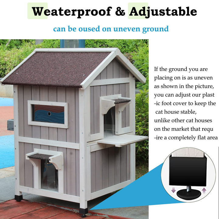 Outdoor Cat House, Large Outdoor Houses for Feral Cats Wooden Outside Cat Shelter Weatherproof with Escape Door