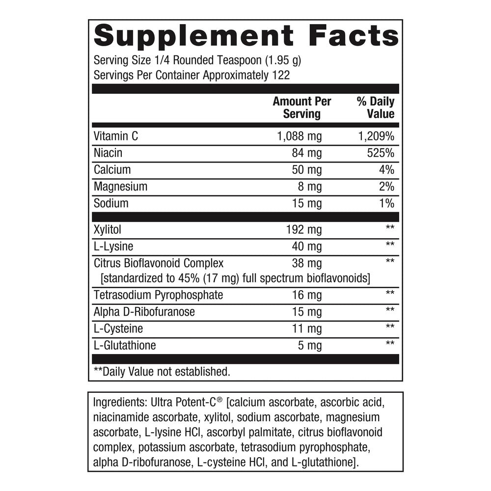 Ultra Potent-C Vitamin C Powder - Immune Support Supplements* - Gentle On Stomach - with Bioflavonoids, L-Glutathione & L-Lysine - Non-GMO - Gluten-Free - 8.39 oz