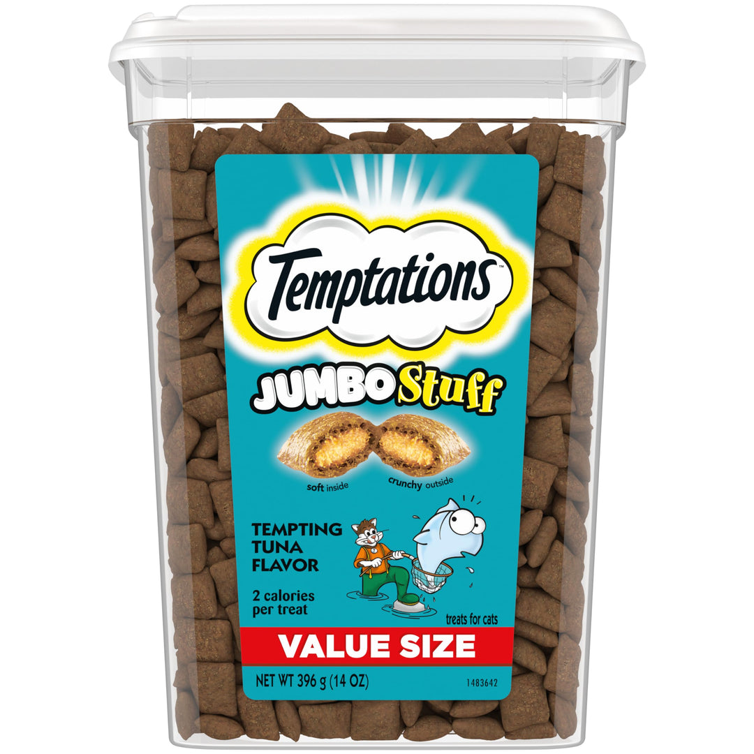 Jumbo Stuff Crunchy and Soft Cat Treats Tempting Tuna Flavor, 14 oz. Tub