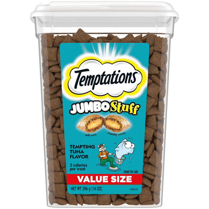 Jumbo Stuff Crunchy and Soft Cat Treats Tempting Tuna Flavor, 14 oz. Tub