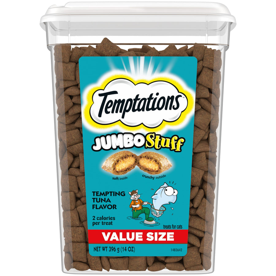 Jumbo Stuff Crunchy and Soft Cat Treats Tempting Tuna Flavor, 14 oz. Tub