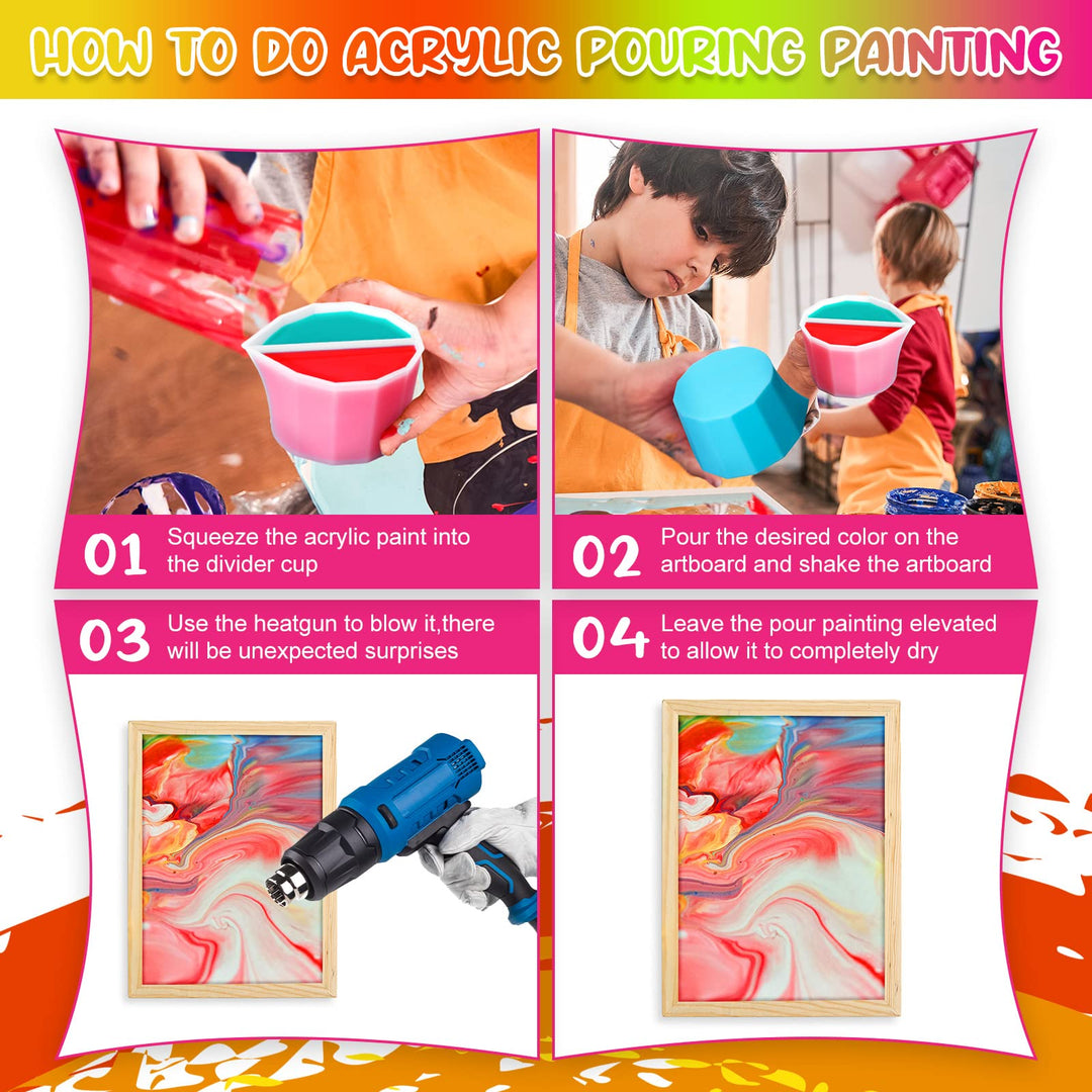 Split Cup for Paint Pouring 4 Pcs 2 3 4 5 Chambers Reusable Silicone Paint Cup Polygonal Style Pouring Divided Cup for Fluid Art Acrylic Paint Resin Pouring DIY Making, White, Blue