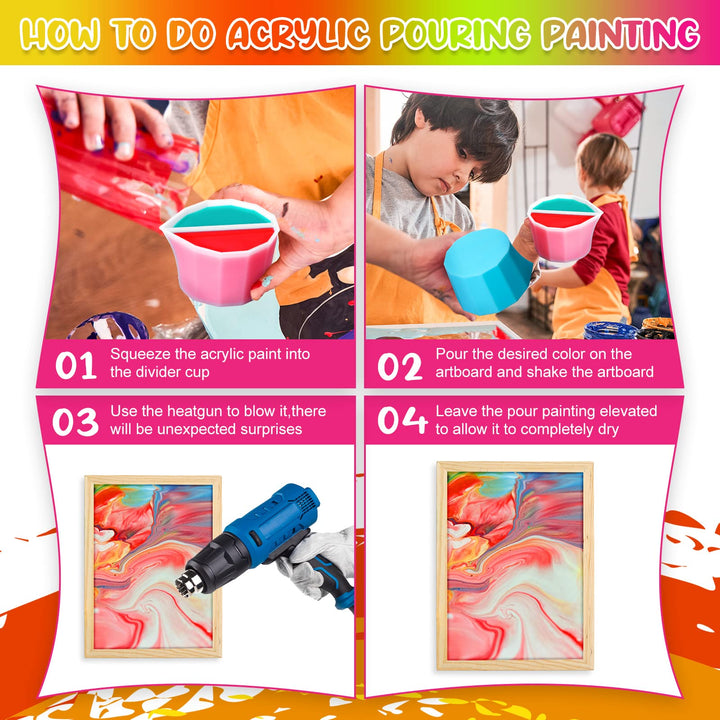 Split Cup for Paint Pouring 4 Pcs 2 3 4 5 Chambers Reusable Silicone Paint Cup Polygonal Style Pouring Divided Cup for Fluid Art Acrylic Paint Resin Pouring DIY Making, White, Blue