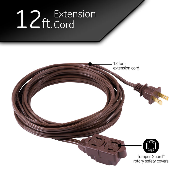 51952 12-Feet Indoor Extension Cord with Tamper Guard, Brown