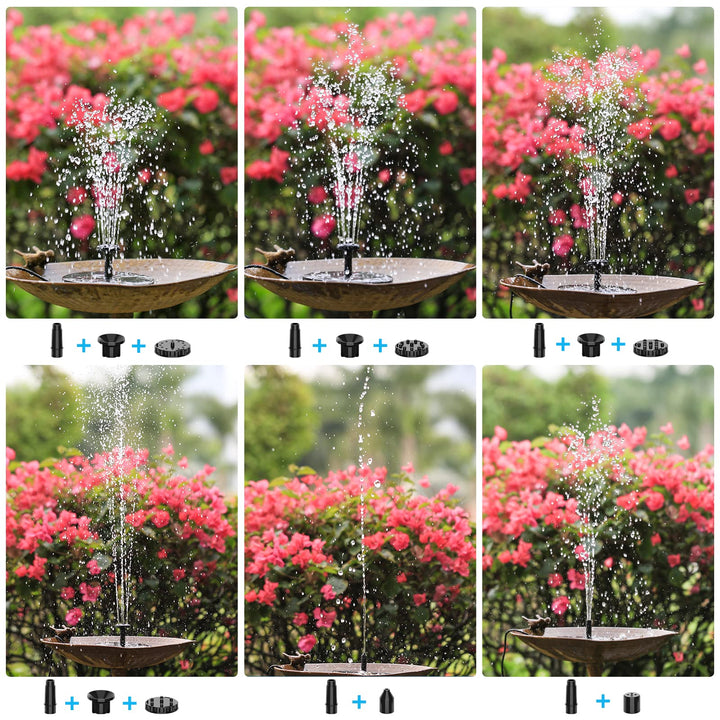 6.5W Solar Bird Bath Fountain Built-in 1500mAh Battery, Solar Fountain Pump for Bird Bath with 6 Nozzles, Solar Floating Water Fountain Pump for Bird Bath, Fish Tank, Pond, Garden and Outdoor