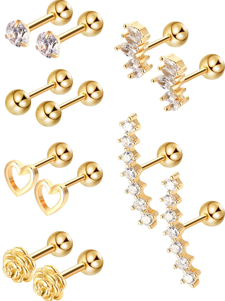 6 Pairs Stainless Steel Tragus Cartilage Earrings Labret Studs Barbell Lip Nose Body Stud Piercing for Men Women Ornament (Gold)