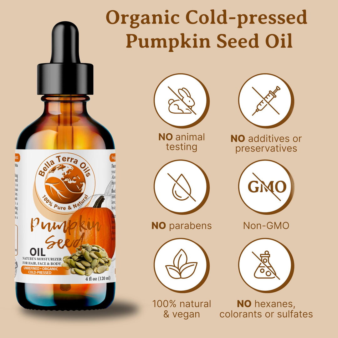 - Organic Pumpkin Seed Oil 4oz - A Rendezvous with Organic Pumpkin's Nutritional Delight, Abundant in Vitamin C & E, The Epitome of Skin Purity