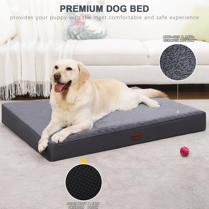 Waterproof Dog Bed Medium Size Dog Orthopedic Dog Beds for Crate with Removable Washable Cover Egg-Crate Foam Pet Pad Mat with Anti-Slip Bottom, 35x22 Inch, Grey
