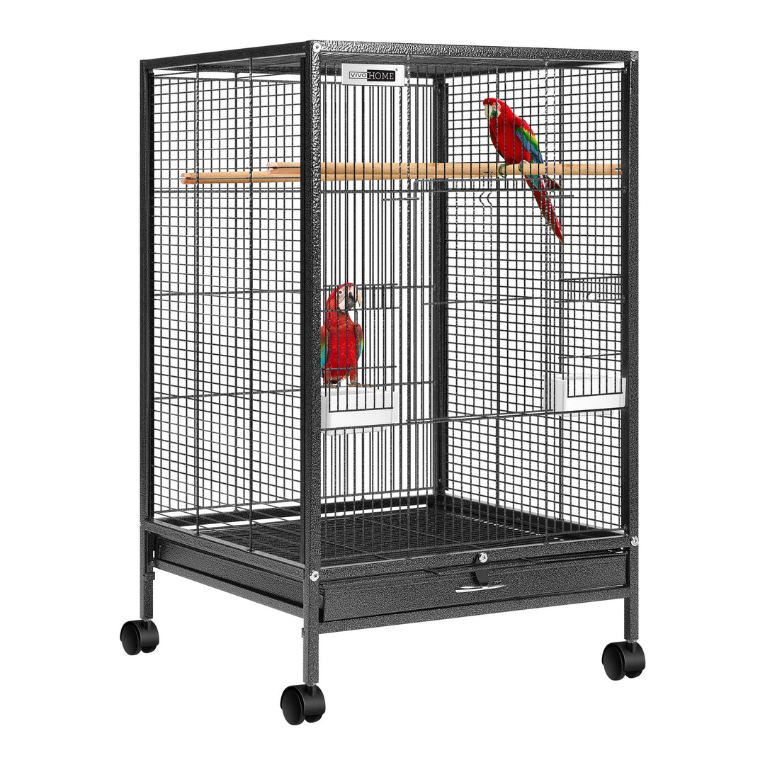 30 Inch Height Wrought Iron Bird Cage with Rolling Stand for Conures Lovebirds Cockatiels Finches, Black