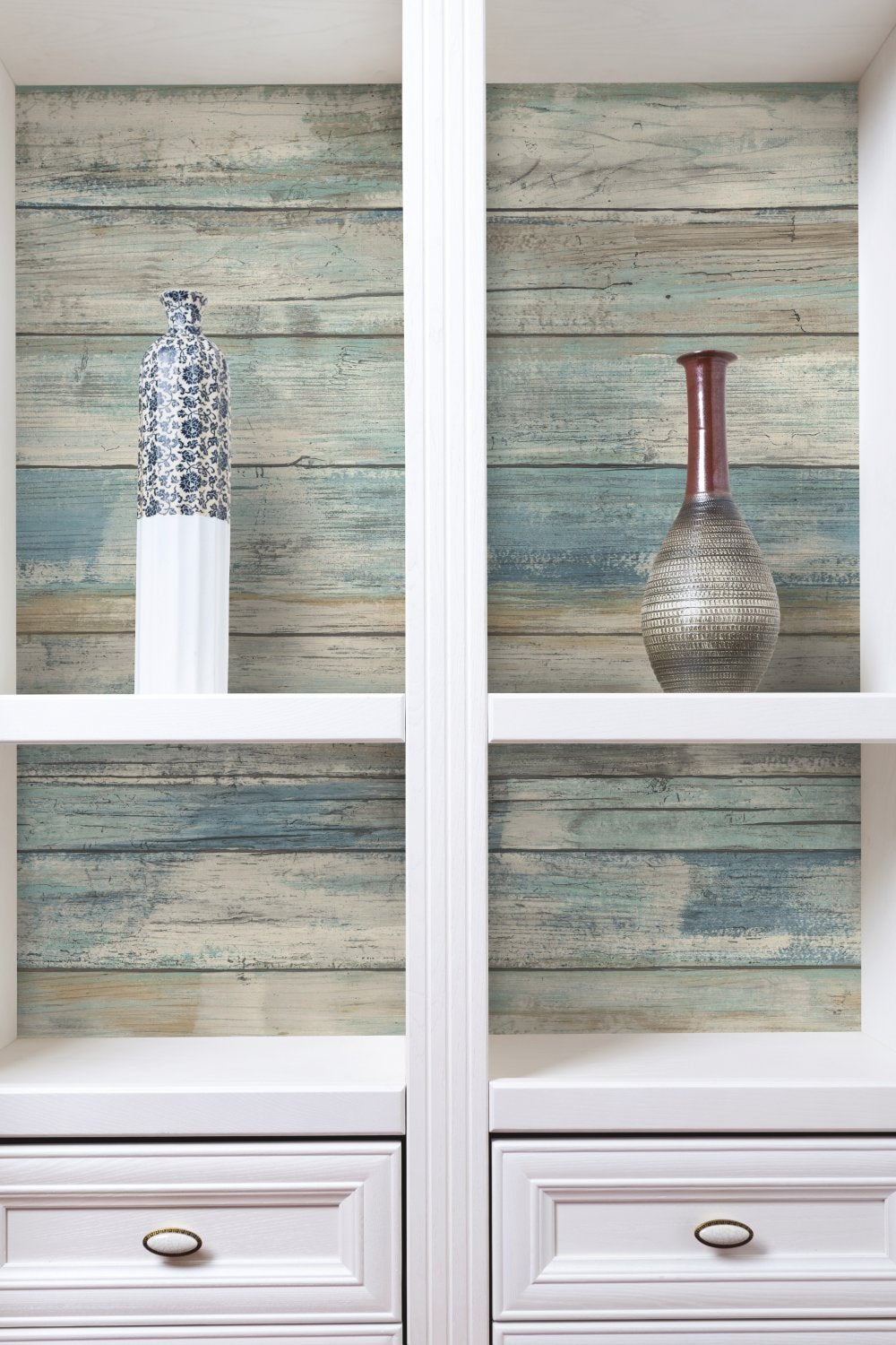 RMK9052WP Blue Distressed Wood Peel and Stick Wallpaper