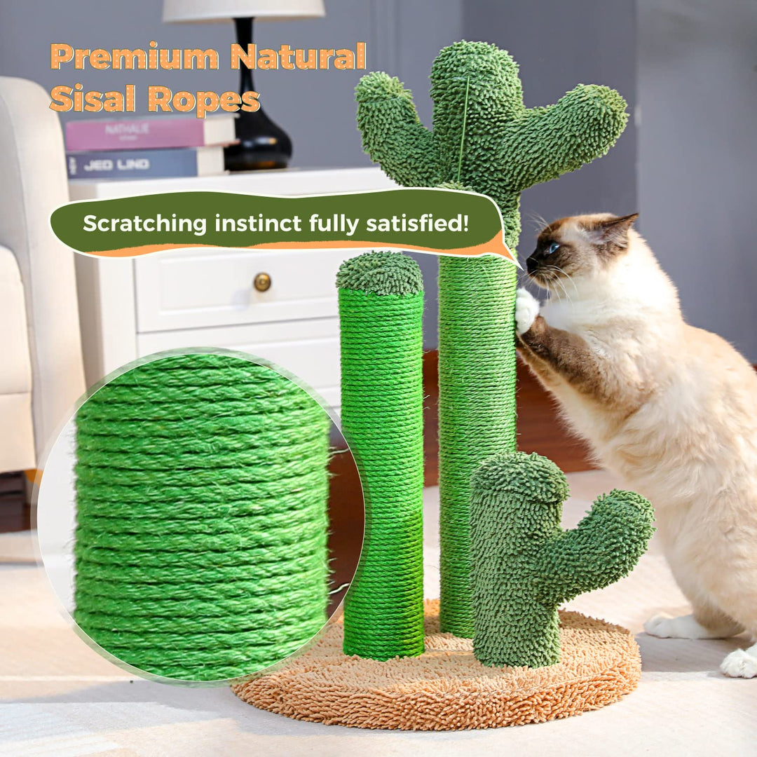 Cat Scratching Post Cactus Cat Scratcher Featuring with 3 Scratching Poles and Interactive Dangling Ball -Medium 23 Inches