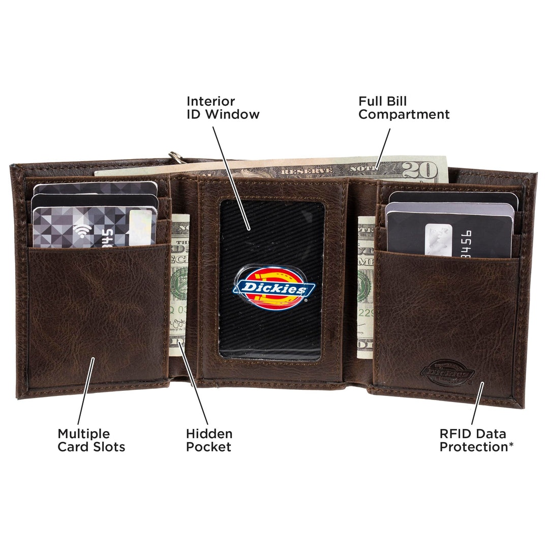 mens Leather Trifold Wallet, Dark Brown, One Size US