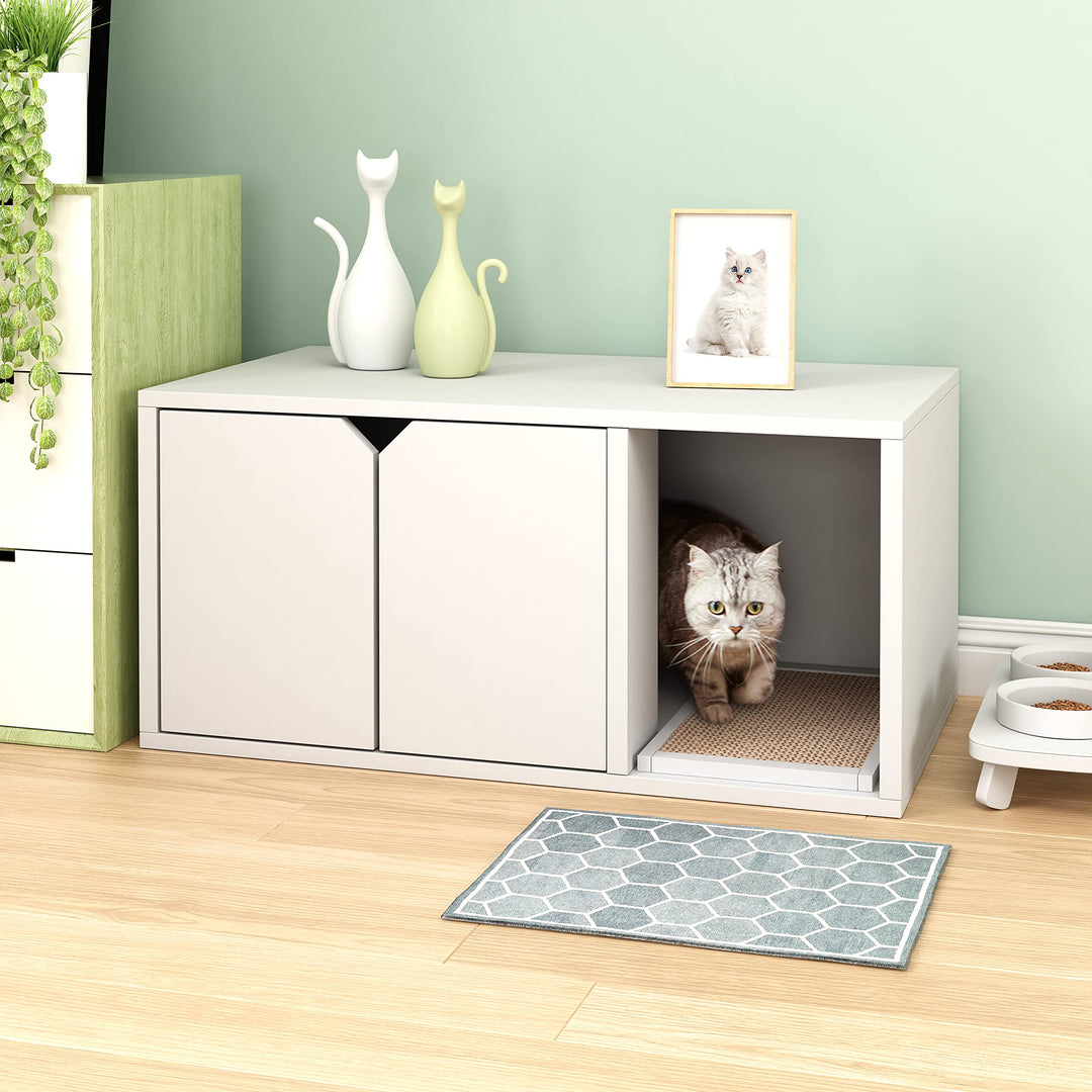 WAY BASICS Cat Litter Box Enclosure Hidden Furniture (Scratch Pad Included)