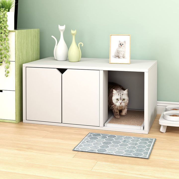 WAY BASICS Cat Litter Box Enclosure Hidden Furniture (Scratch Pad Included)