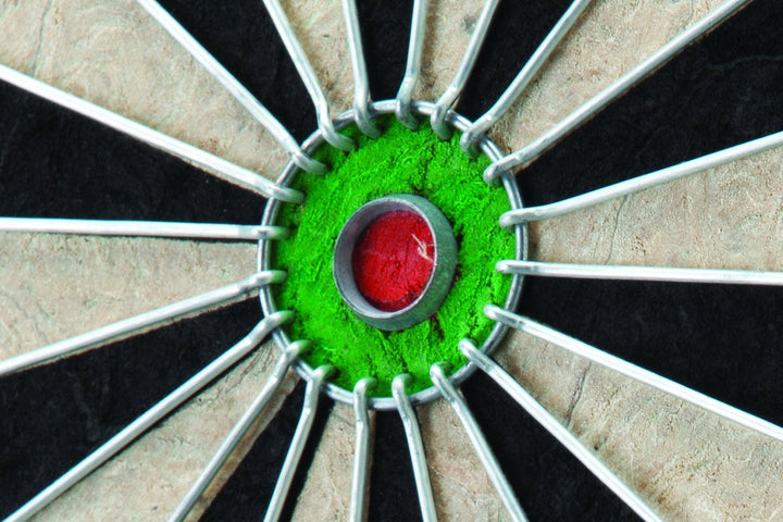 by GLD Products Shot King Regulation Bristle Steel Tip Dartboard Set with Bullseye Metal Radial Spider Wire Compressed Sisal Board with Rotating Number Ring Includes 6 Darts Black