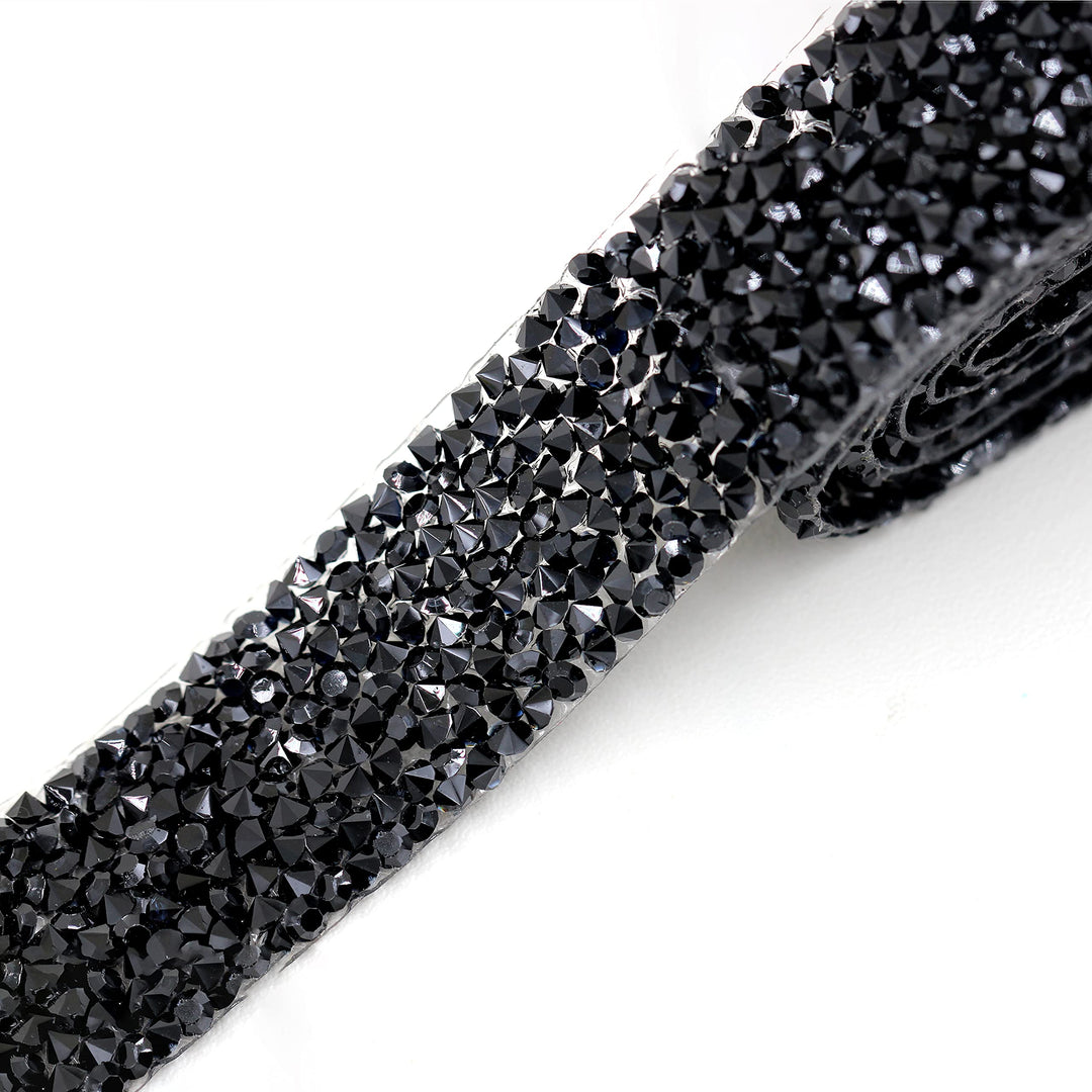 1Yard*2cm Rhinestone Trim Sparkling Crystal Rhinestone Hotfix Applique Bling Chain Banding Belt for DIY Wedding Dress Embellishment Phone Wall Car Computer Bag Decor (Black)