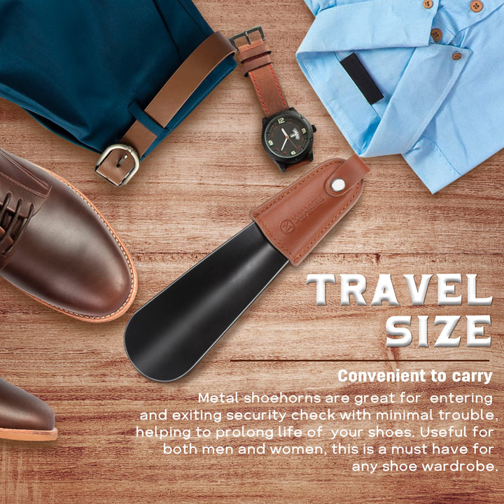 Metal Shoe Horns with Leather Handle Stainless Steel Shoehorn for Traveling