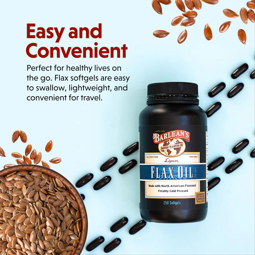 Barlean's Lignan Flaxseed Oil Softgels, Cold-Pressed Flax Seed Supplement with 1,550 mg ALA Omega-3 Fatty Acids for Joint & Heart Health, 1000mg, 250 ct