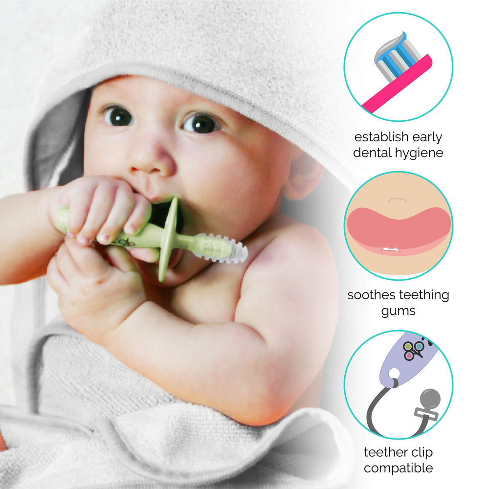 ZoLi Chubby Gummy teether | 2 Pack Baby Teething Relief - Green/Grey, BPA Free Teething Stick