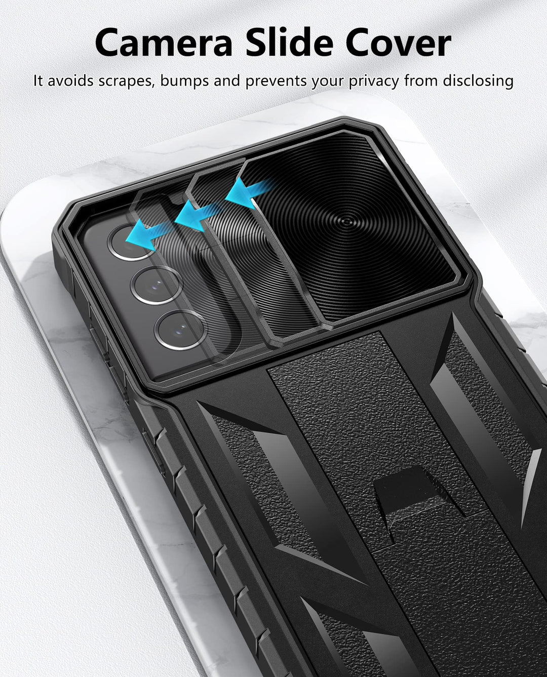 for Samsung Galaxy S21 FE Case: Military Grade Drop Proof Protection Mobile Cover with Kickstand | Matte Textured Rugged Shockproof TPU | Protective Sturdy Phone Case for Galaxy S21 FE 5G