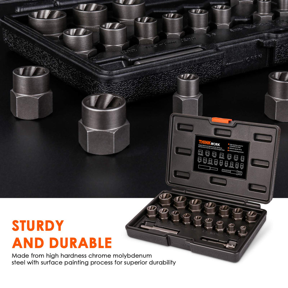 Bolt Extractor Kit, 18 Pieces Bolt Extractor Set, Stripped Bolt Extractor for Removing Damaged, Frozen, Rusted, Rounded-Off Bolts, Nuts & Screws