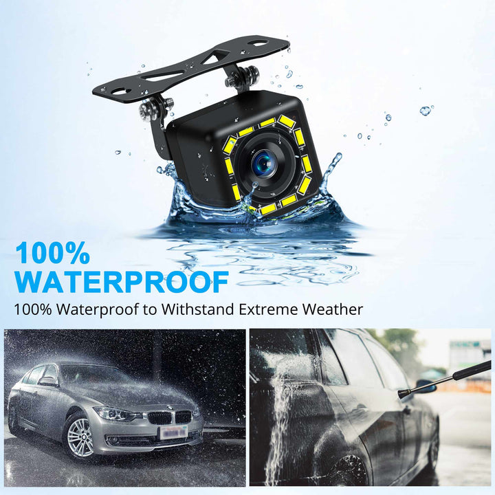 Car Backup Camera, Rear View Camera Ultra HD 12 LED Night Vision, Waterproof Reverse Camera 140° Wide View Angel with Multiple Mount Brackets for Universal Cars, SUV, Trucks, RV and More