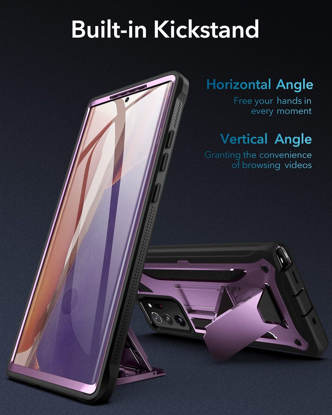 Samsung Galaxy Note 20 Ultra Case with Built-in Screen Protector & Kickstand Shockproof Full Body Rugged Protective Cover for Galaxy Note 20 Ultra 5G 6.9 inch - Purple