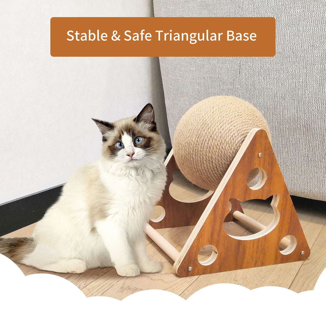 Natural Sisal Cat Scratching Ball, Scratcher Toy, for Cats and Kittens, Interactive Solid Wood Pet Toy, Diameter 6.5 Inch